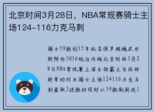 北京时间3月28日，NBA常规赛骑士主场124-116力克马刺