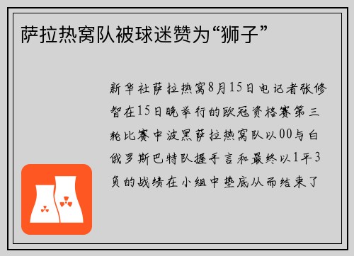 萨拉热窝队被球迷赞为“狮子”