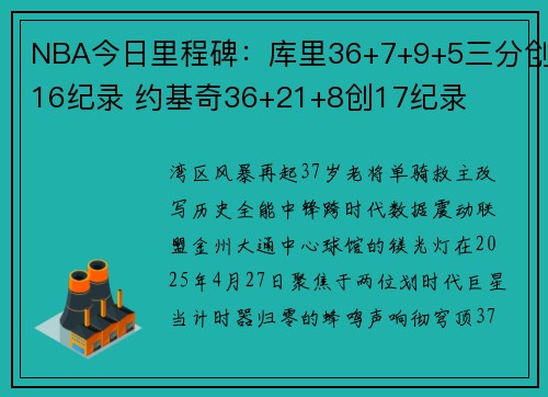 NBA今日里程碑：库里36+7+9+5三分创16纪录 约基奇36+21+8创17纪录